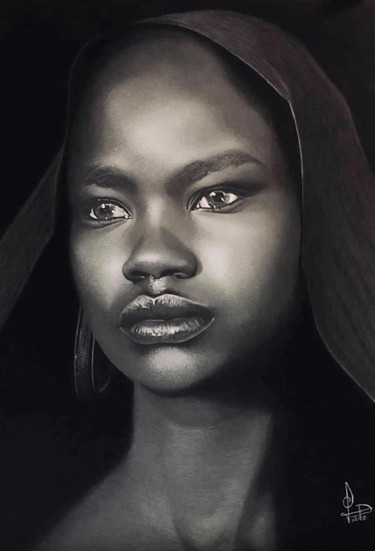 Dessin intitulée "« L’éthiopienne »" par Christel David, Œuvre d'art originale, Graphite
