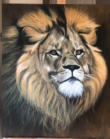 Painting titled "Le lion" by Christel David, Original Artwork, Acrylic