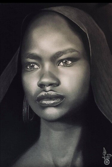 Pittura intitolato "L’éthiopienne" da Christel David, Opera d'arte originale, Carbone