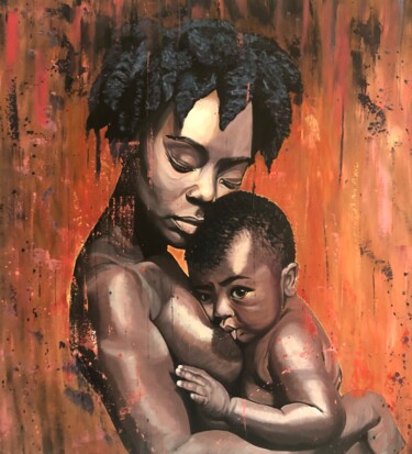 Painting titled "Maternité" by Christel David, Original Artwork, Acrylic