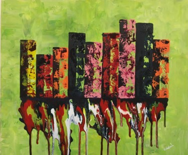 Картина под названием "Ville Fondue" - Christel Ferrasse, Подлинное произведение искусства, Акрил Установлен на Деревянная р…