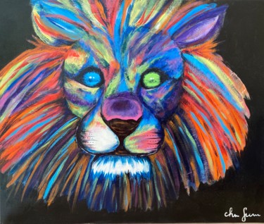 Ζωγραφική με τίτλο "Lion coloré" από Christel Ferrasse, Αυθεντικά έργα τέχνης, Ακρυλικό
