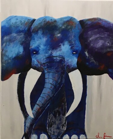 Malarstwo zatytułowany „Blue elephant” autorstwa Christel Ferrasse, Oryginalna praca, Akryl