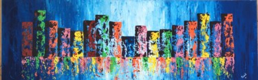 Malerei mit dem Titel "Panoramic city" von Christel Ferrasse, Original-Kunstwerk, Acryl Auf Keilrahmen aus Holz montiert