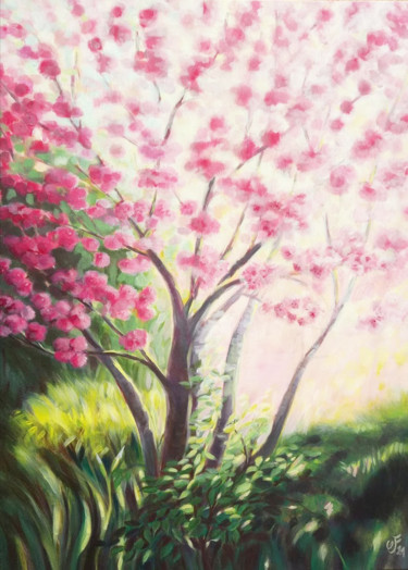 Mon Prunus Serrulata Peinture intitulée "Mon Prunus Serrulata" par Christel Fréon, Œuvre d'art originale, Acrylique