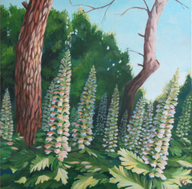 Peinture intitulée "Lupins sentinelles" par Christel Fréon, Œuvre d'art originale, Acrylique Monté sur Châssis en bois