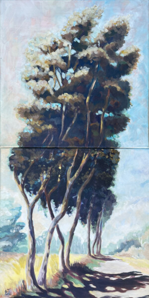 Malerei mit dem Titel "Le chemin des eucal…" von Christel Fréon, Original-Kunstwerk, Acryl Auf Keilrahmen aus Holz montiert