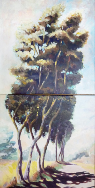 Le chemin des eucalyptus Peinture intitulée "Le chemin des eucal…" par Christel Fréon, Œuvre d'art originale, Acrylique