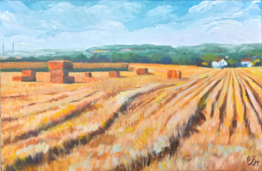 Peinture intitulée "Moisson au Breuil-B…" par Christel Fréon, Œuvre d'art originale, Acrylique Monté sur Châssis en bois