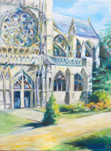 La collégiale des Andelys Peinture intitulée "La collégiale des A…" par Christel Fréon, Œuvre d'art originale, Huile