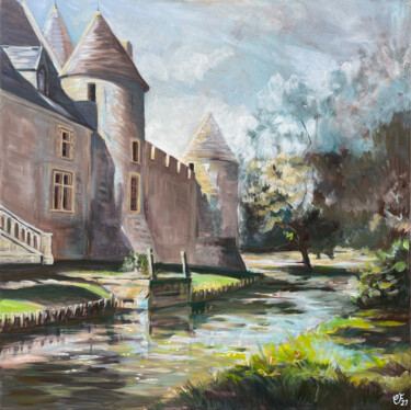 Painting titled "Ainay-le-Vieil, les…" by Christel Fréon, Original Artwork, Oil Mounted on Wood Stretcher frame