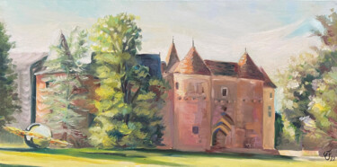 Painting titled "Le Château fort d'A…" by Christel Fréon, Original Artwork, Oil Mounted on Wood Stretcher frame