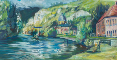 Malerei mit dem Titel "Sur les berges des…" von Christel Fréon, Original-Kunstwerk, Öl