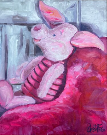 Pintura titulada "Porcinet se repose" por Christel Fréon, Obra de arte original, Oleo Montado en Bastidor de camilla de made…