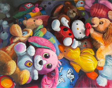 Pintura intitulada "Kitty's Friends" por Christel Fréon, Obras de arte originais, Acrílico Montado em Armação em madeira