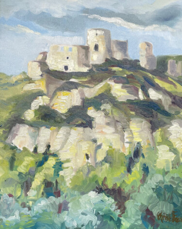 Peinture intitulée "Château Gaillard su…" par Christel Fréon, Œuvre d'art originale, Huile Monté sur Châssis en bois