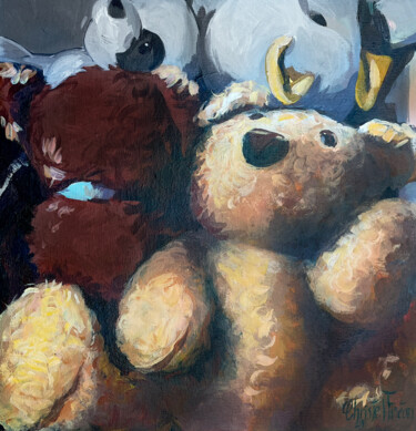 Painting titled "My name is teddy" by Christel Fréon, Original Artwork, Acrylic Mounted on Cardboard