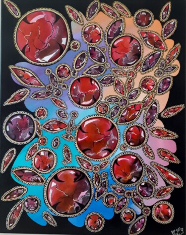Painting titled "Miroitant" by Christel Le Goff-Grataloup, Original Artwork, Acrylic Mounted on Wood Stretcher frame
