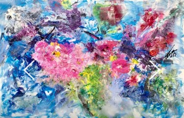 Painting titled "WATER FLOWERS" by Christel Lebeau, Original Artwork, Acrylic