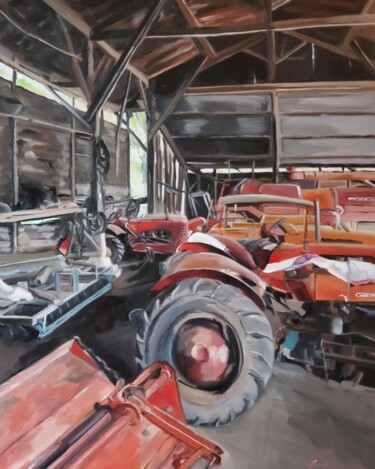 Pintura titulada "Tracteurs" por Christel Soubeyre, Obra de arte original, Oleo Montado en Bastidor de camilla de madera