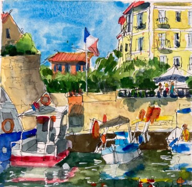 Painting titled "Corse. Ajaccio" by Christele Rondot, Original Artwork, Watercolor Mounted on Cardboard