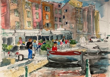 Painting titled "Saint Tropez" by Christele Rondot, Original Artwork, Watercolor