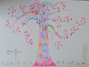 Malerei mit dem Titel "L'arbre de vie" von Christel Jeantheau, Original-Kunstwerk, Aquarell