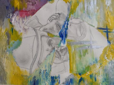 Peinture intitulée "Visage mêlé" par Christelle Carlton, Œuvre d'art originale, Acrylique
