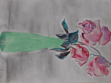 Pintura titulada "Vase aux trois roses" por Christelle Carlton, Obra de arte original, Acrílico