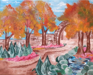 Pintura intitulada "Paysage d'automne" por Christelle Carlton, Obras de arte originais, Acrílico