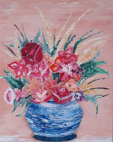 Pittura intitolato "Une touche fleurie…" da Christelle Carlton, Opera d'arte originale, Acrilico