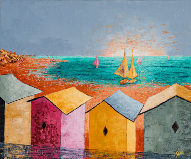 Malerei mit dem Titel "Les Dames de l'île" von Christelle Chereau, Original-Kunstwerk, Acryl