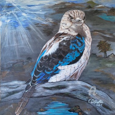 Painting titled "Charmant plumage !" by Christelle Cottrelle, Original Artwork, Acrylic Mounted on Wood Stretcher frame