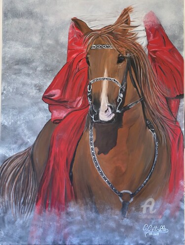 Ζωγραφική με τίτλο "Magnifique cheval e…" από Christelle Cottrelle, Αυθεντικά έργα τέχνης, Ακρυλικό