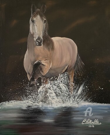 Painting titled "L’élégance du cheval" by Christelle Cottrelle, Original Artwork, Acrylic Mounted on Wood Stretcher frame