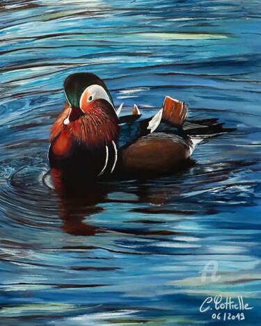 Painting titled "Majestueux mandarin" by Christelle Cottrelle, Original Artwork, Acrylic