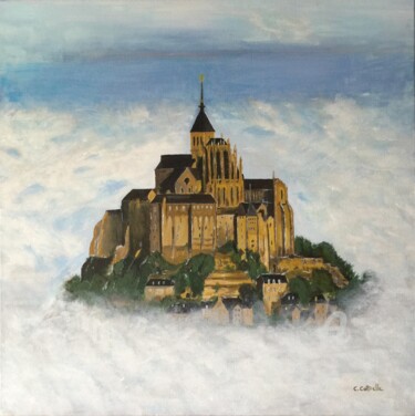 Painting titled "Peinture Mont Saint…" by Christelle Cottrelle, Original Artwork, Acrylic Mounted on Wood Stretcher frame