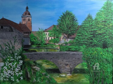 Painting titled "Peinture Arbois Jura" by Christelle Cottrelle, Original Artwork, Acrylic Mounted on Wood Stretcher frame