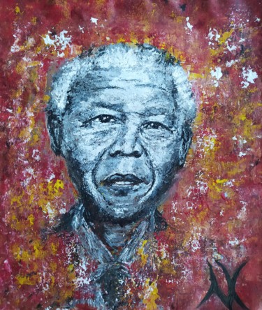 Painting titled "Mandela" by Christelle Grange, Original Artwork, Acrylic Mounted on Wood Stretcher frame