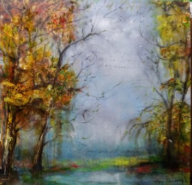 Painting titled "Sous les arbres la…" by Hervieu Christelle, Original Artwork, Acrylic Mounted on Wood Stretcher frame