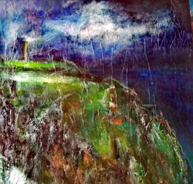 Pintura intitulada "Le phare" por Hervieu Christelle, Obras de arte originais, Óleo Montado em Armação em madeira