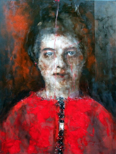 Schilderij getiteld "Méditant" door Hervieu Christelle, Origineel Kunstwerk, Olie Gemonteerd op Frame voor houten brancard