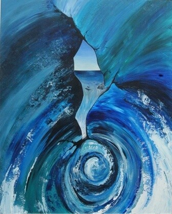 Painting titled "Eau 5" by Christelle Julia, Original Artwork, Oil