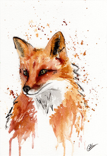 Painting titled "Foxy" by Christelle Lachambre, Original Artwork, Watercolor