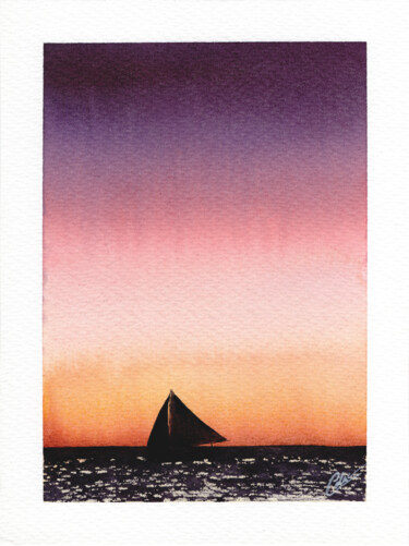 Pintura intitulada "Voilier au soleil c…" por Christelle Lachambre, Obras de arte originais, Aquarela