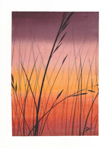 Painting titled "Herbes au soleil co…" by Christelle Lachambre, Original Artwork, Watercolor