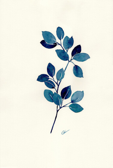 Malerei mit dem Titel "Branche en monochro…" von Christelle Lachambre, Original-Kunstwerk, Aquarell