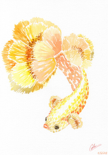 Painting titled "Miss Fishy Pavot" by Christelle Lachambre, Original Artwork, Watercolor