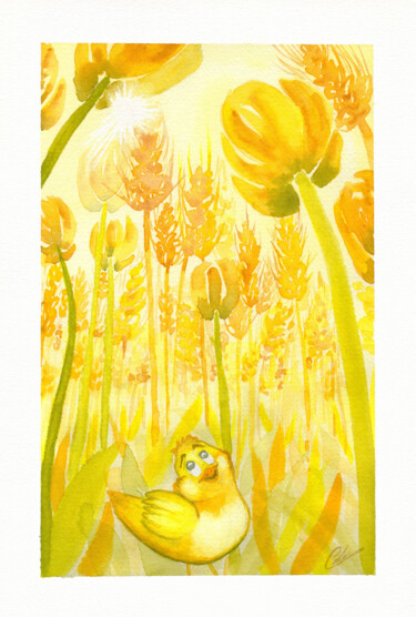 Malerei mit dem Titel "Sous les tulipes" von Christelle Lachambre, Original-Kunstwerk, Aquarell