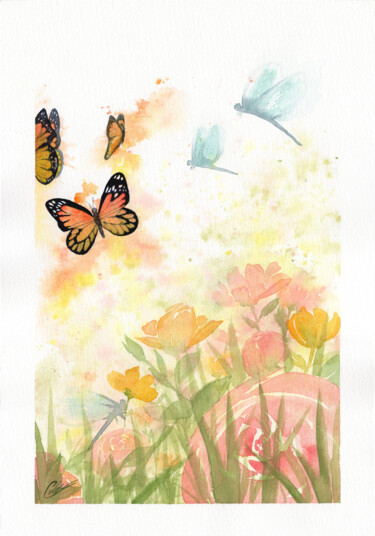 绘画 标题为“Jardin en floraison” 由Christelle Lachambre, 原创艺术品, 水彩